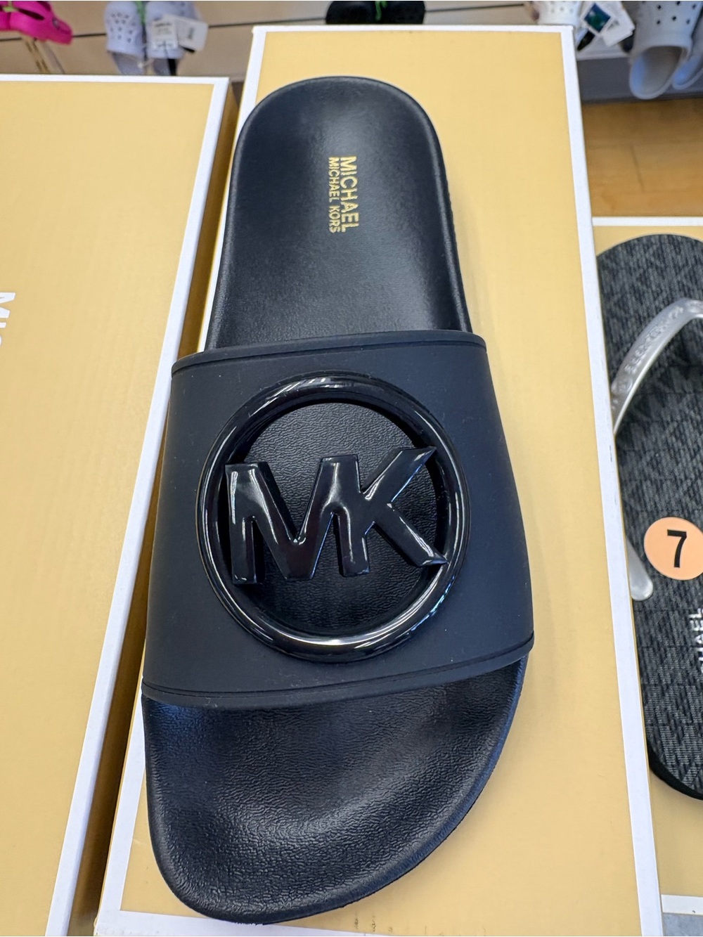Michael Kors Black MK Logo Rubber Slide Sandals
